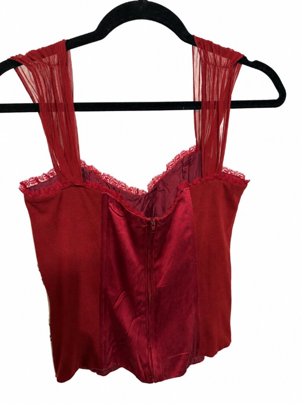 Hale Bob Silk Embroidered Bustier Corset Burgundy Olive M Whimsigoth - Picture 4 of 9